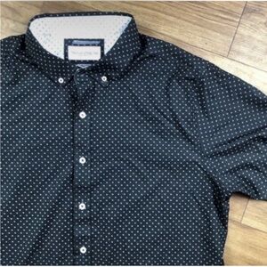 Thomas Sterling Black Geo Print Button Up Shirt Stretch